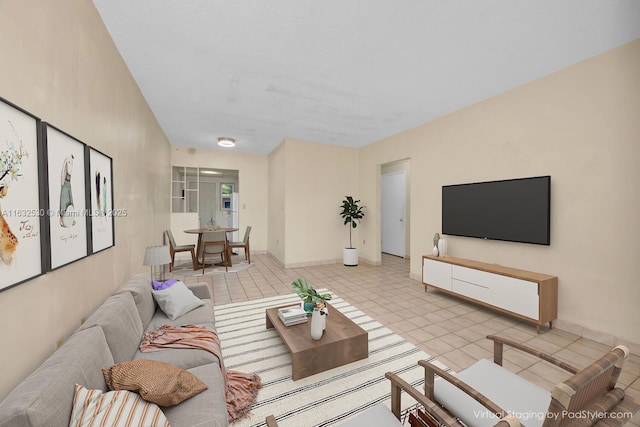 living area featuring light tile patterned floors