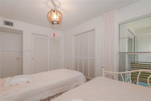 bedroom featuring multiple closets