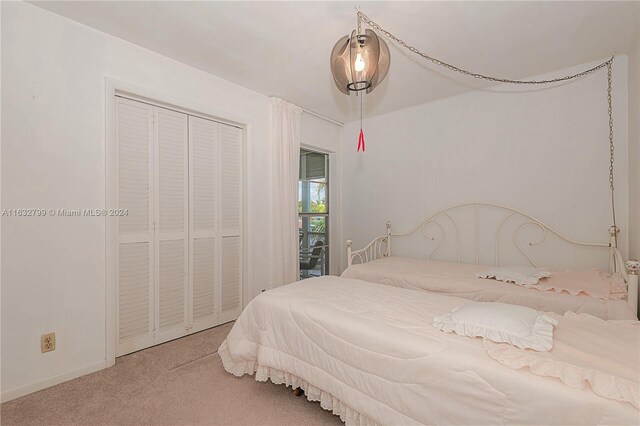 bedroom featuring carpet and a closet