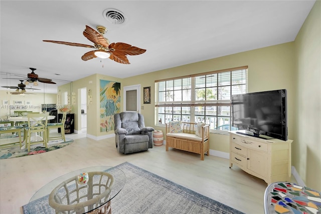 living room featuring light wood-type flooring