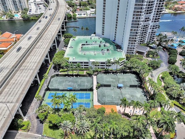 drone / aerial view featuring a water view