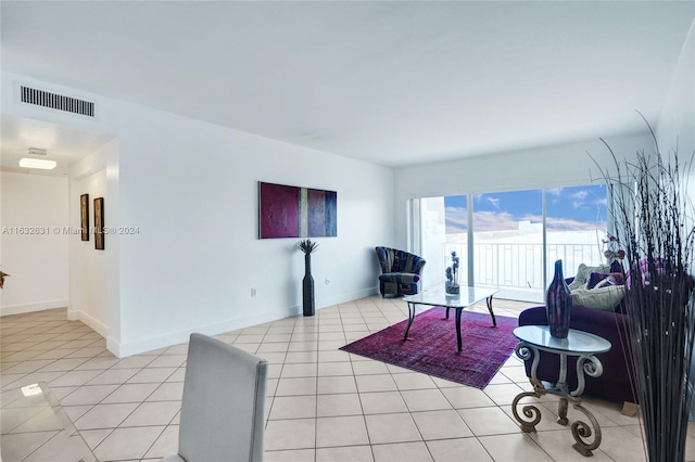 living room featuring light tile patterned flooring