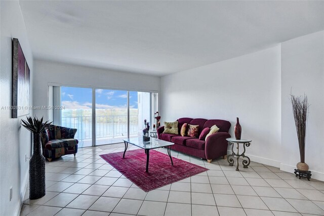 living room featuring light tile patterned floors