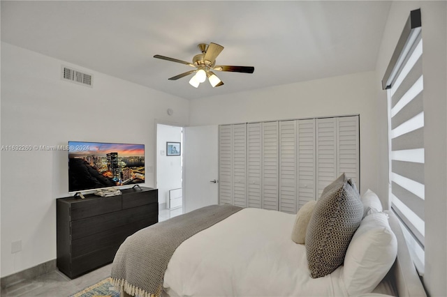 bedroom with a closet and ceiling fan