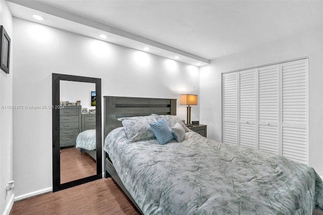 bedroom with a closet and wood-type flooring