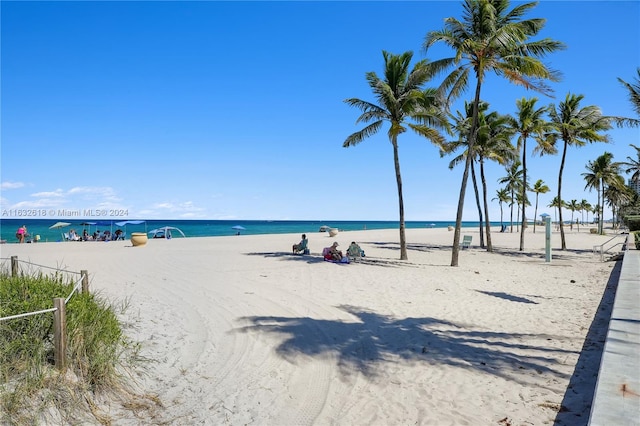 property view of water featuring a view of the beach