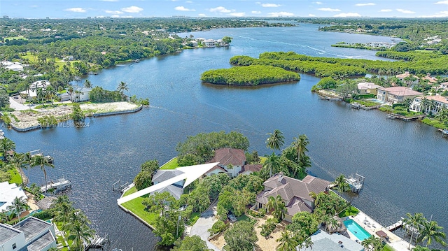 aerial view featuring a water view