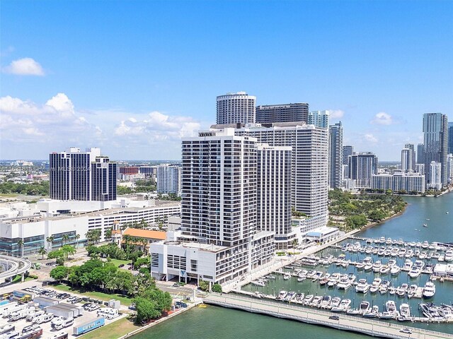 property's view of city featuring a water view