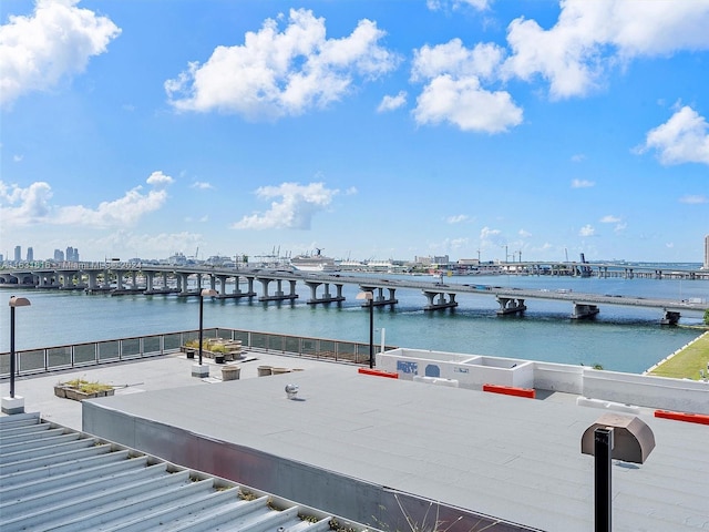 view of dock with a water view