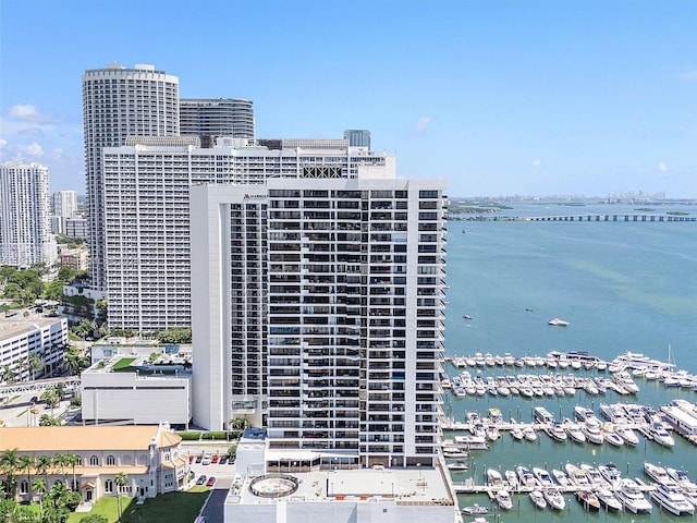 view of building exterior featuring a water view