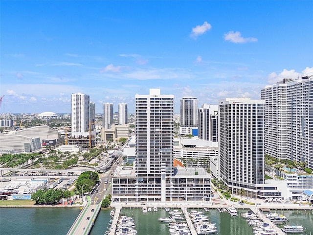 view of city with a water view