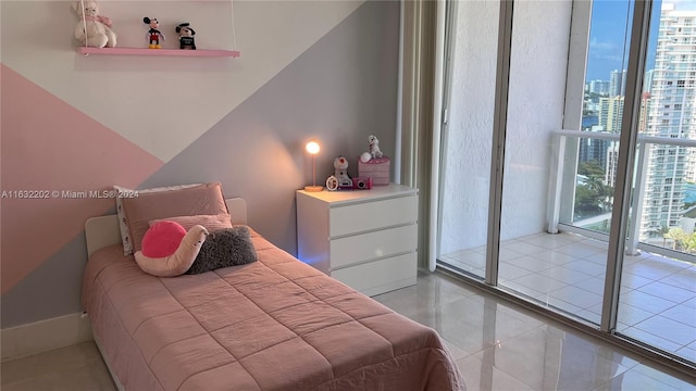 bedroom with light tile patterned flooring