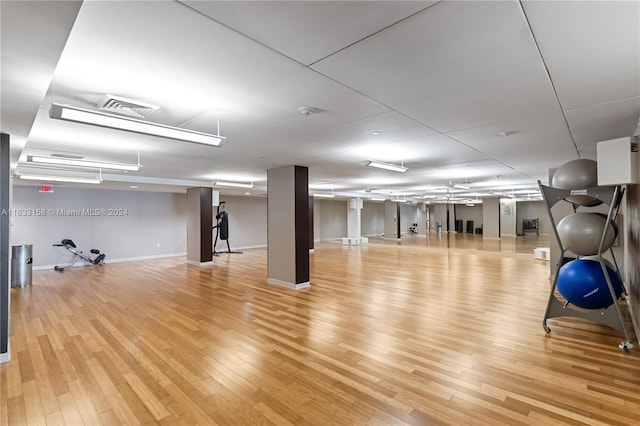 workout room with light wood-type flooring