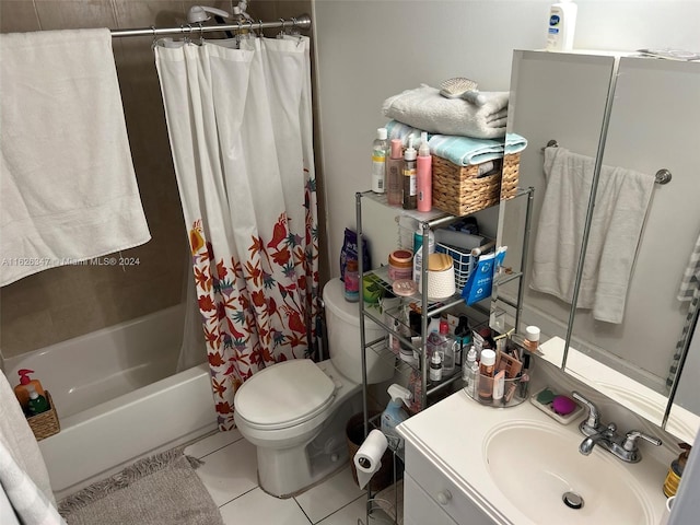 full bathroom featuring vanity, toilet, shower / bath combo, and tile patterned flooring