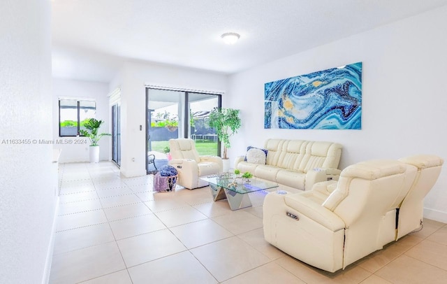 living room with light tile patterned floors