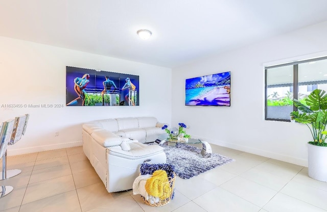 living room featuring light tile patterned flooring