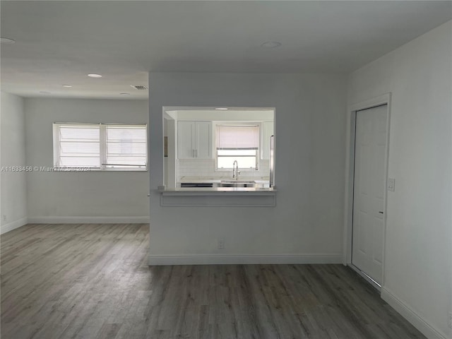 spare room with hardwood / wood-style flooring and sink