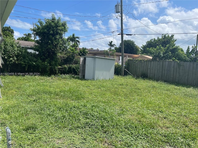 view of yard with a storage shed