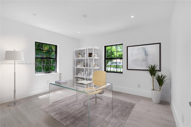 office area featuring light hardwood / wood-style floors