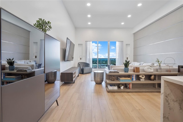 living room featuring light wood-type flooring