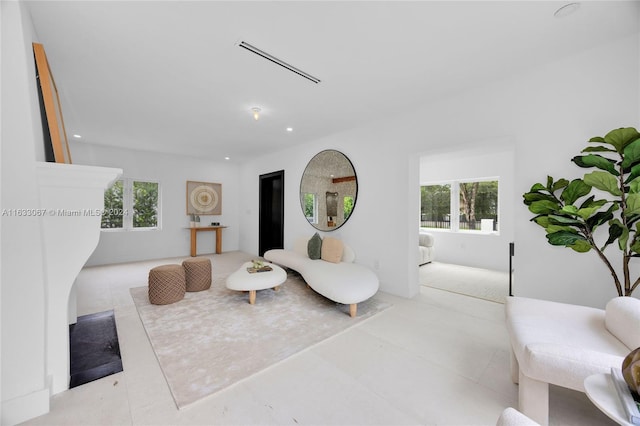 living room featuring a wealth of natural light