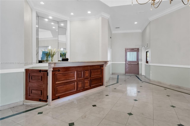 tiled entryway with ornamental molding