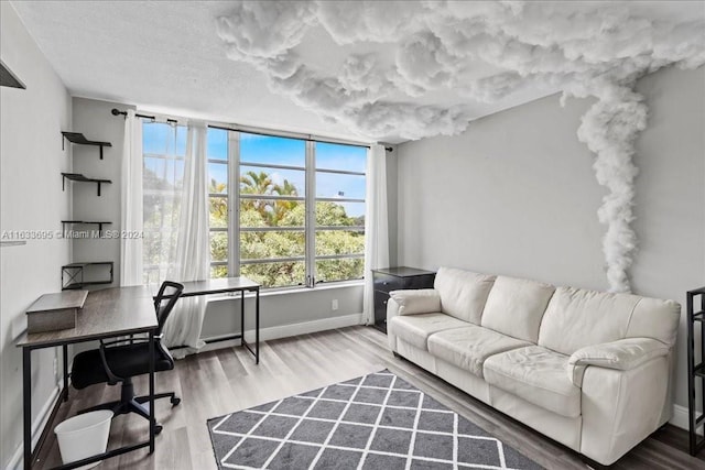 office space with a textured ceiling and hardwood / wood-style flooring