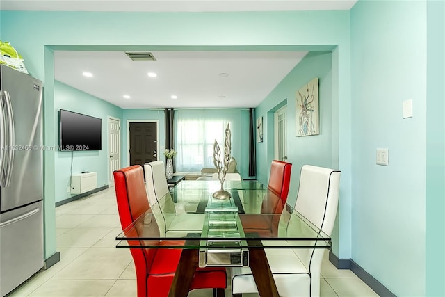 216 SW 6th St, Hallandale Beach, FL 33009 - dining space featuring baseboards, visible vents, recessed lighting, and light tile patterned floors