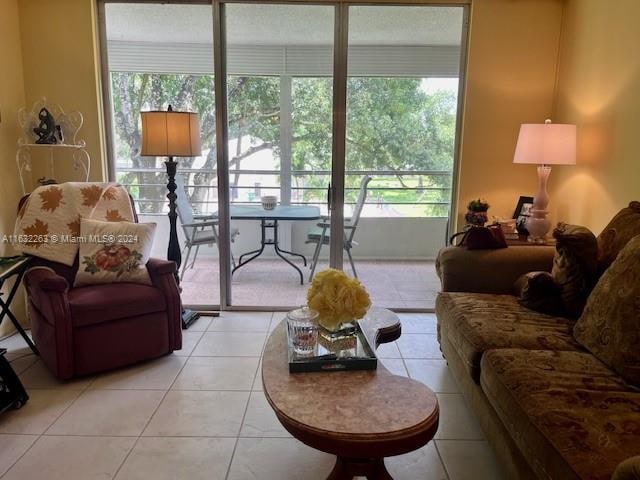 living room featuring light tile patterned floors