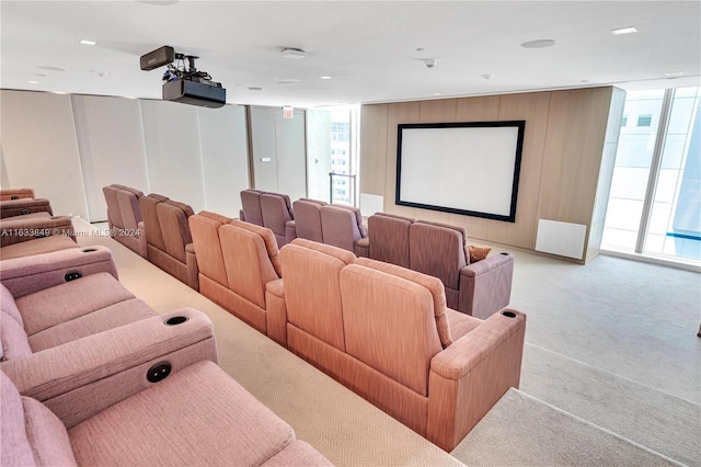 carpeted home theater room featuring a wealth of natural light