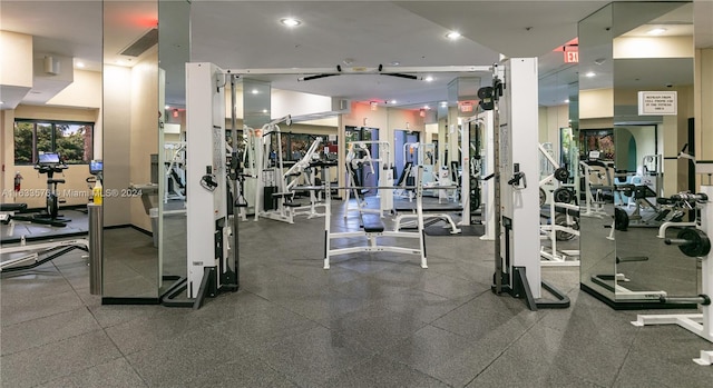 gym with recessed lighting