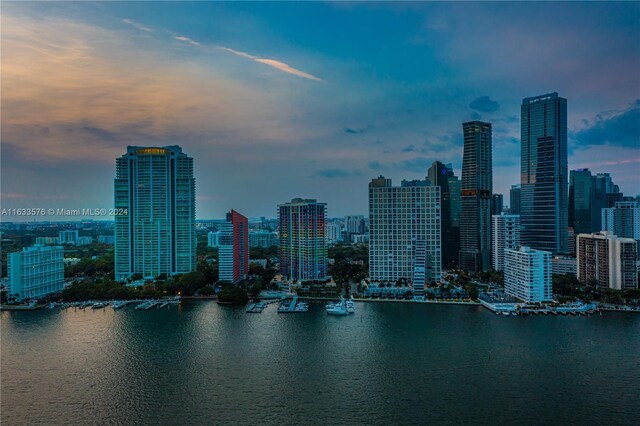 property's view of city featuring a water view