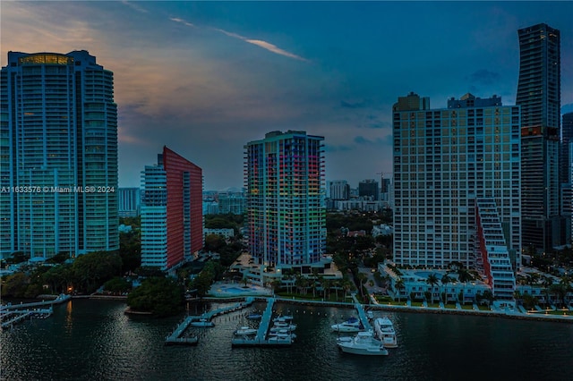 property's view of city featuring a water view