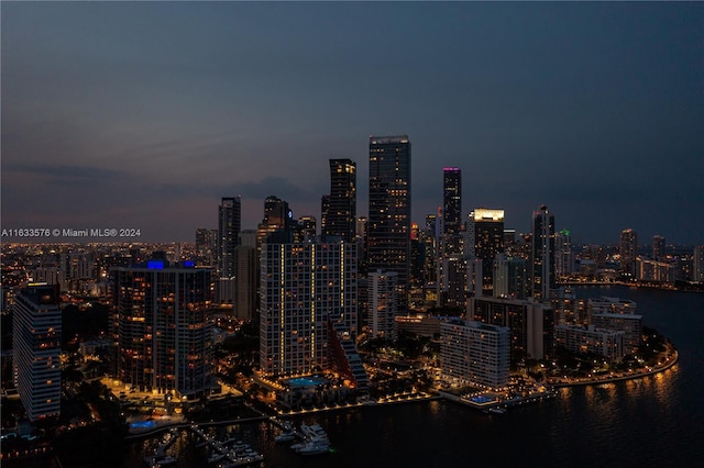 property's view of city featuring a water view