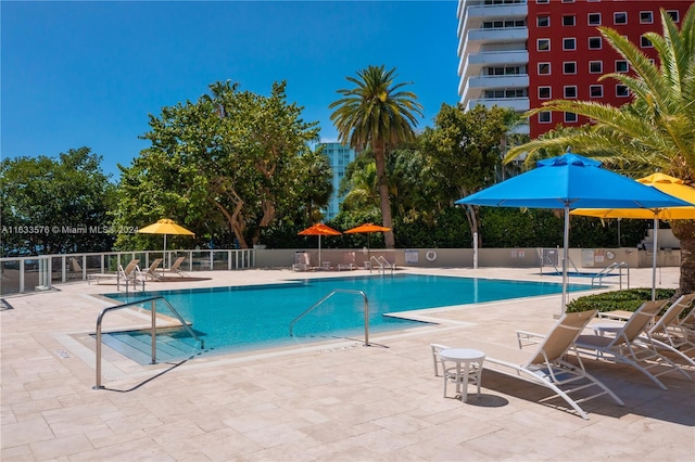 view of pool featuring a patio