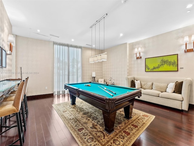 game room featuring dark wood-type flooring and pool table