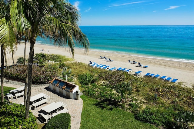 property view of water featuring a view of the beach