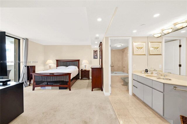 5757 Collins Ave Unit 801, Miami Beach, FL 33140 - bedroom with recessed lighting, ensuite bath, and light carpet