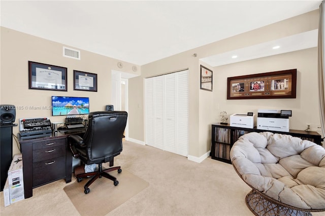 5757 Collins Ave Unit 801, Miami Beach, FL 33140 - office area with light carpet, baseboards, and recessed lighting