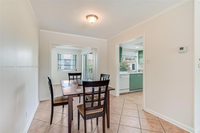 tiled dining area with ornamental molding