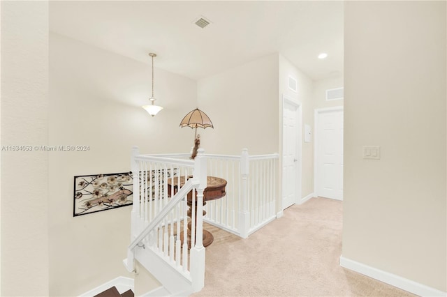 hallway with carpet floors