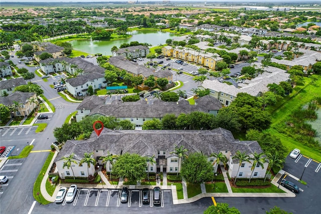 aerial view with a water view