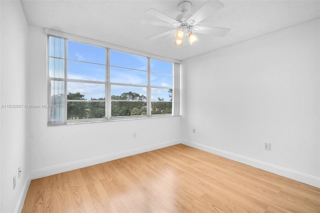 empty room with ceiling fan and light hardwood / wood-style floors