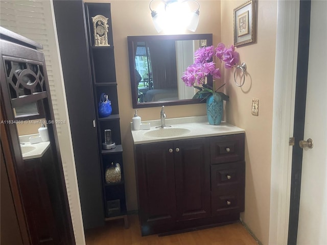 bathroom with vanity and wood-type flooring