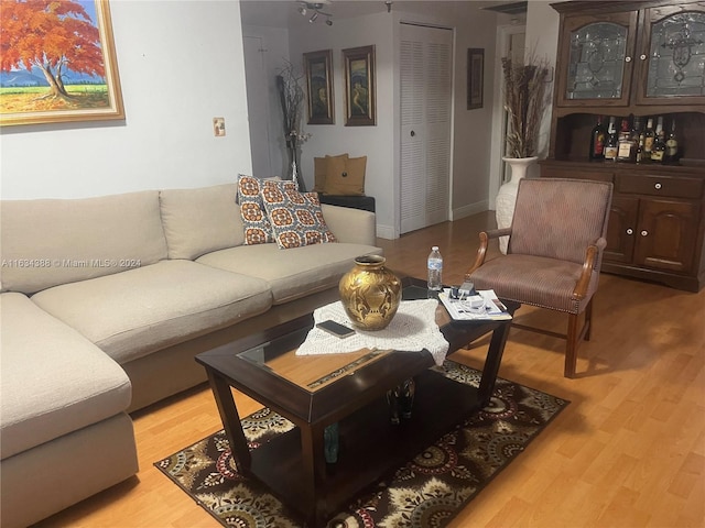 living area featuring baseboards and light wood-style floors