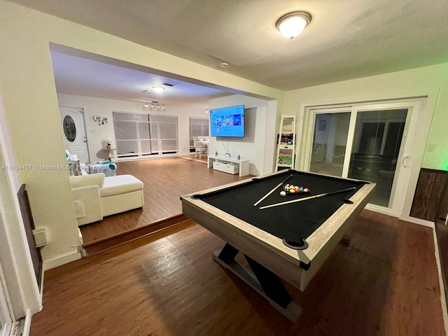 rec room with wood-type flooring and pool table