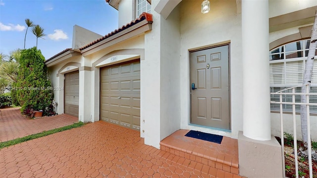 entrance to property with a garage