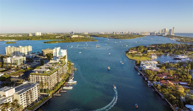 bird's eye view with a view of city and a water view