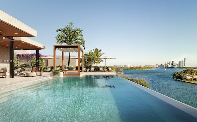 view of swimming pool featuring a patio area