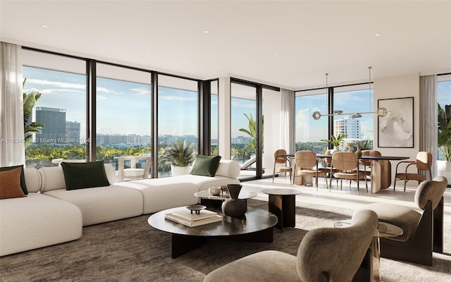 living room featuring expansive windows